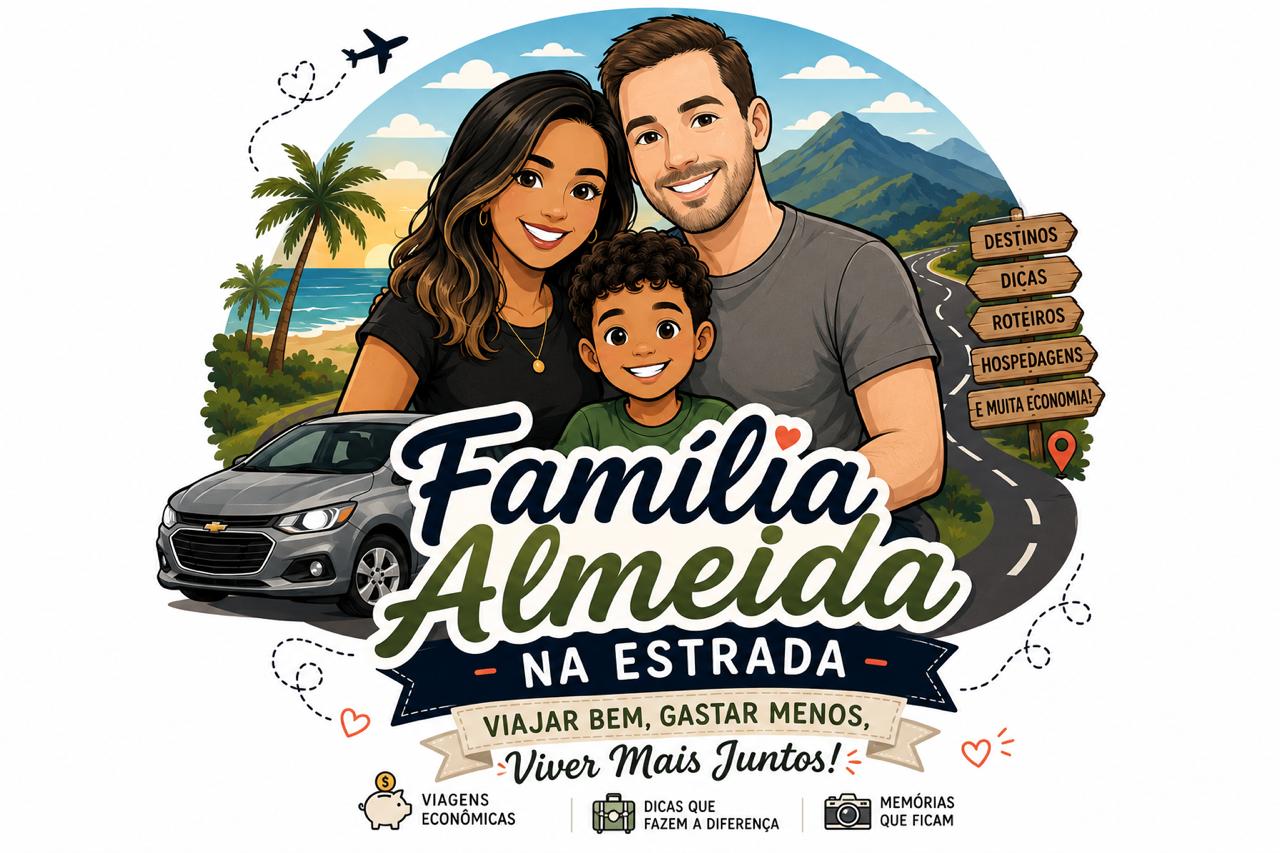 Logo do Blog Família Almeida na Estrada com dicas de viagens em família econômicas: roteiros, passeios e economia em viagens