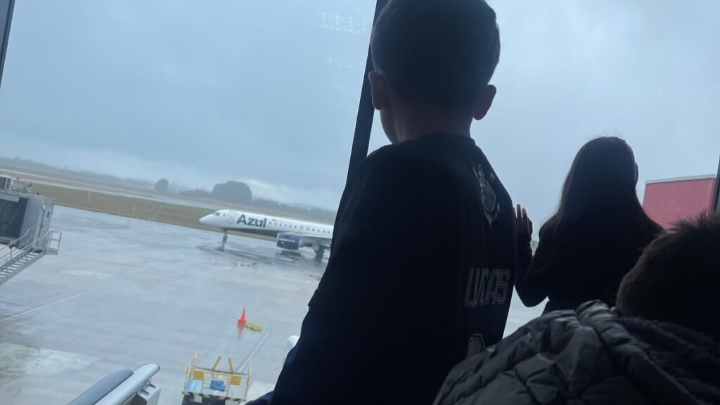 10 Dicas para Viajar de Avião com Criança Autista 2 Criança olhando aviões pelo terminal do aeroporto
