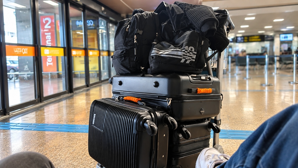 Malas de viagem no aeroporto para representar como planejar uma viagem do zero