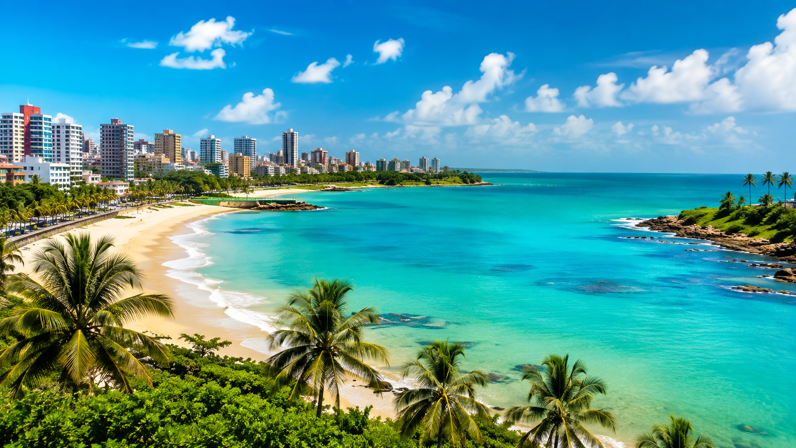 Paisagem litorânea de um dos destinos baratos no Brasil para viajar com crianças