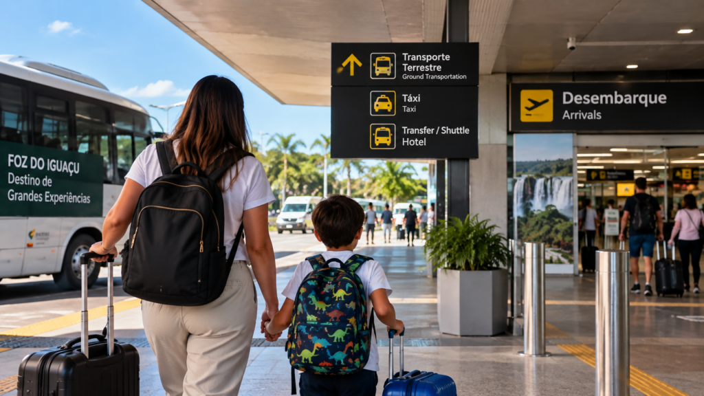 Foz do Iguaçu sem carro: guia para quem chega de avião 3 Família chegando ao aeroporto de Foz do Iguaçu sem carro