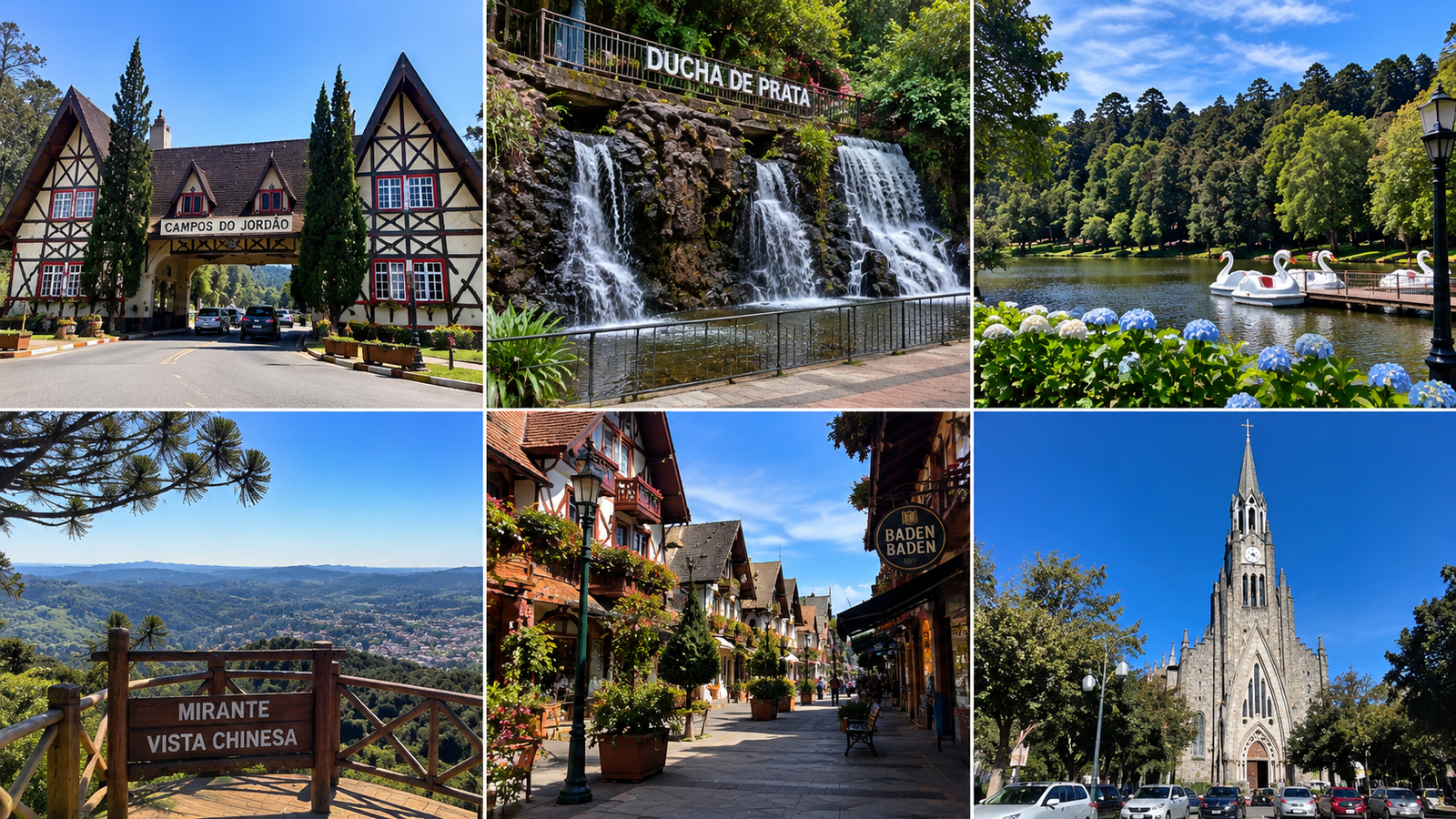 Montagem com atrações e paisagens de Campos do Jordão para conhecer de graça