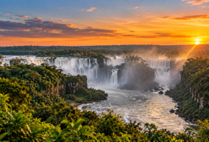O que fazer em Foz do Iguaçu de graça: paisagem das Cataratas do Iguaçu ao pôr do sol