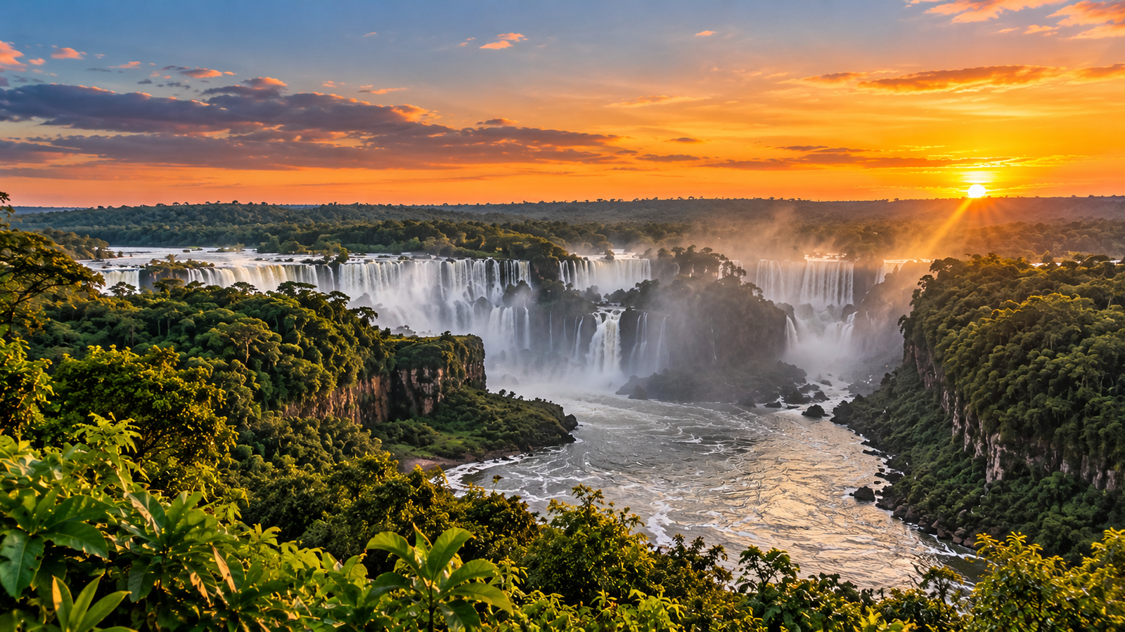 O que fazer em Foz do Iguaçu de graça: paisagem das Cataratas do Iguaçu ao pôr do sol