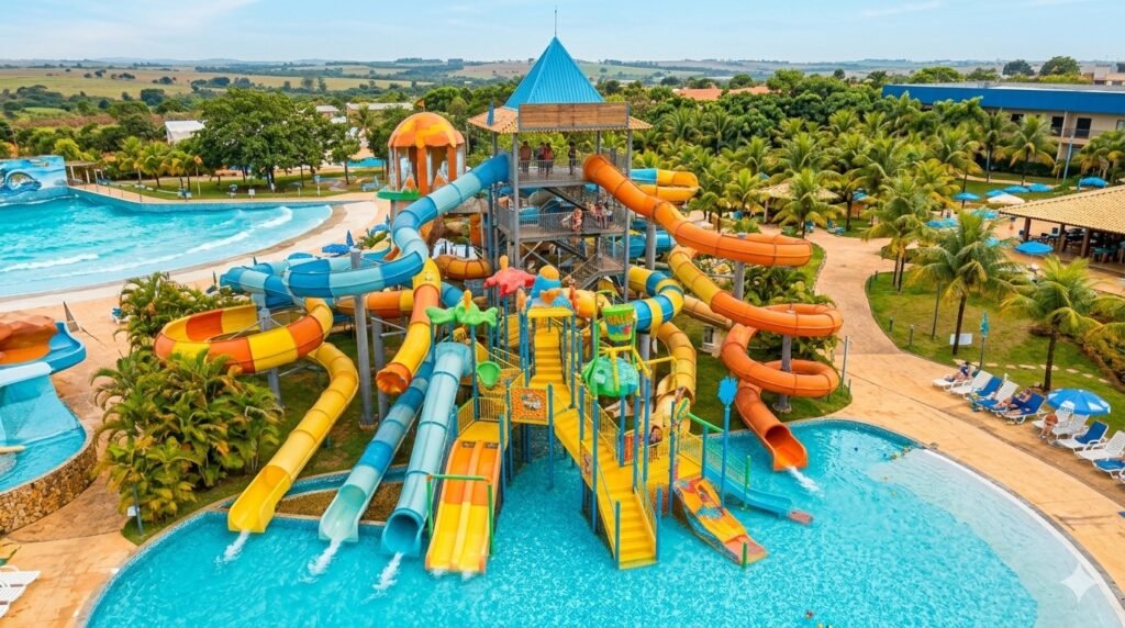 Olímpia com crianças: roteiro, parques e dicas para 2026 2 Família aproveitando parque aquático em Olímpia com atrações para crianças