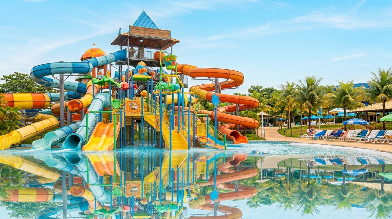 Parque aquático em Olímpia para crianças durante viagem em família