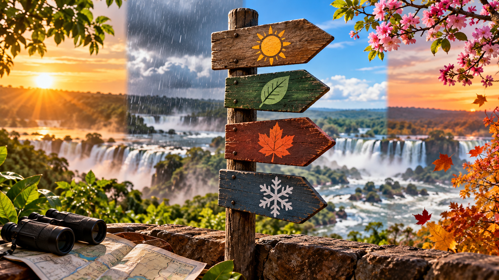 Melhor época para ir a Foz do Iguaçu, representada pelas quatro estações do ano