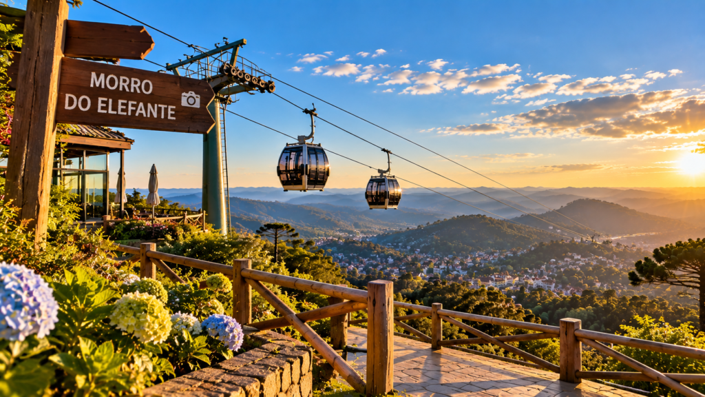 Teleférico de Campos do Jordão: preço, horário e como funciona 2 Teleférico de Campos do Jordão chegando ao Morro do Elefante ao pôr do sol