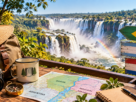 Cataratas do Iguaçu com mapa da Tríplice Fronteira para representar quanto custa viajar para Foz do Iguaçu