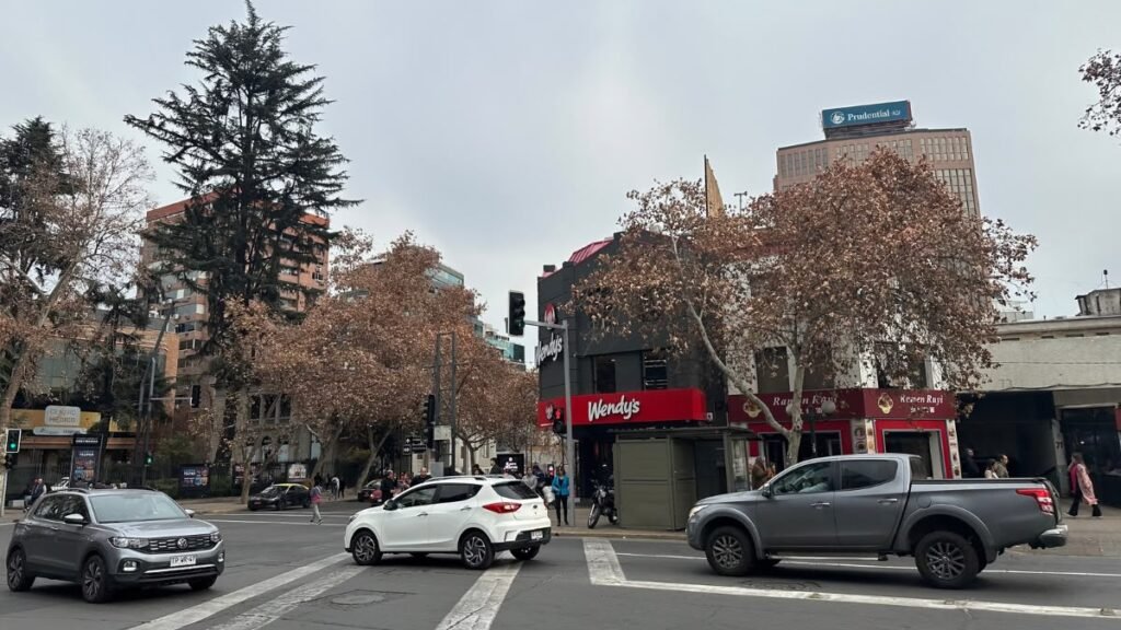 Rua arborizada de Providencia, em Santiago do Chile, região de hospedagem para famílias