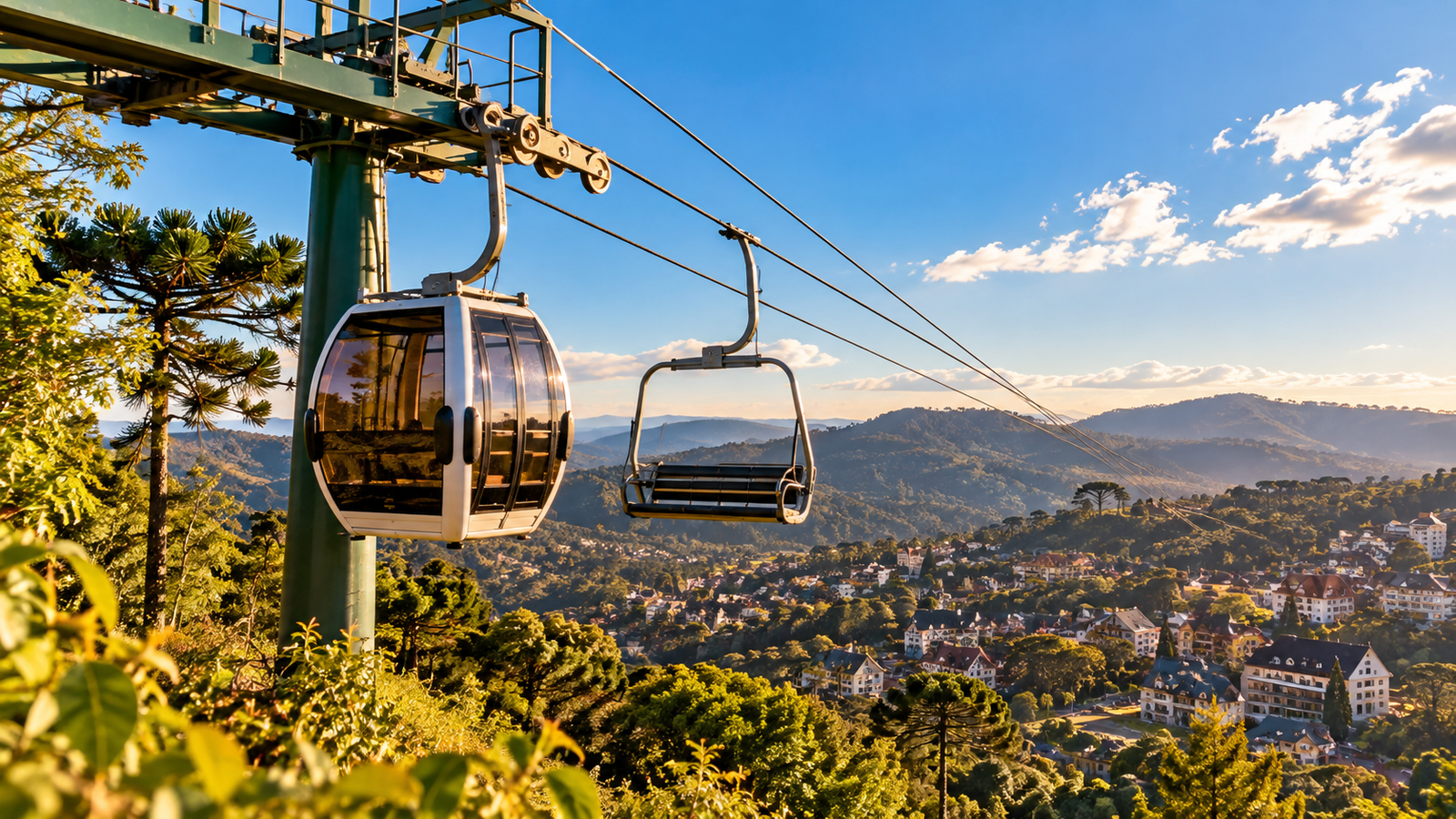 Teleférico de Campos do Jordão: preço, horário e como funciona 1 Teleférico de Campos do Jordão sobrevoando a serra em um dia ensolarado