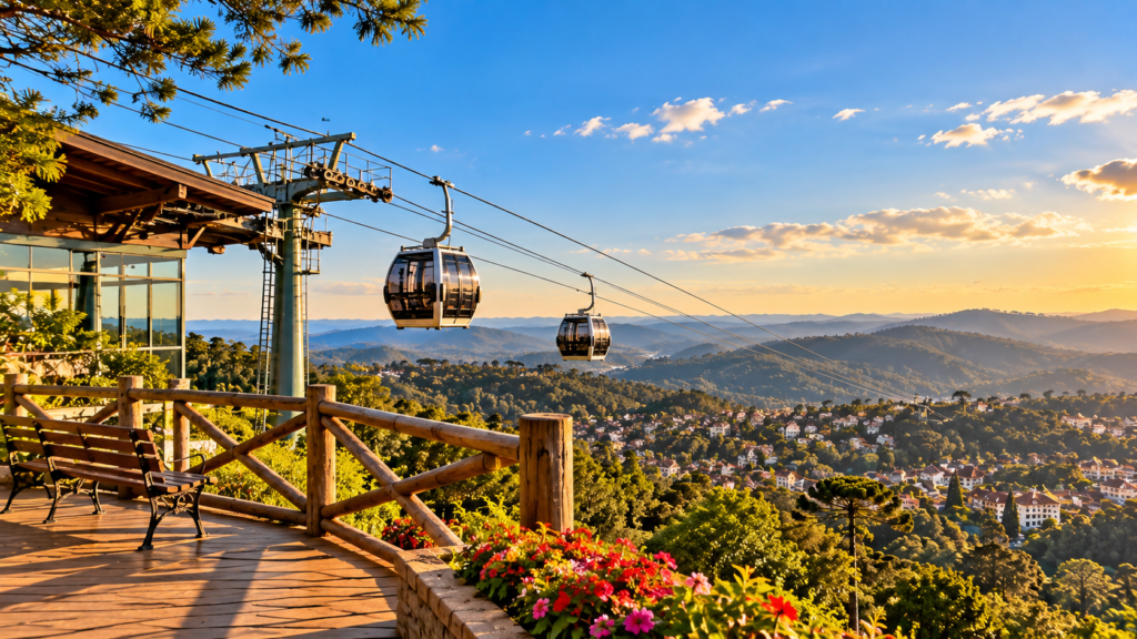 Teleférico de Campos do Jordão: preço, horário e como funciona 3 Teleférico de Campos do Jordão visto de um mirante com montanhas ao fundo