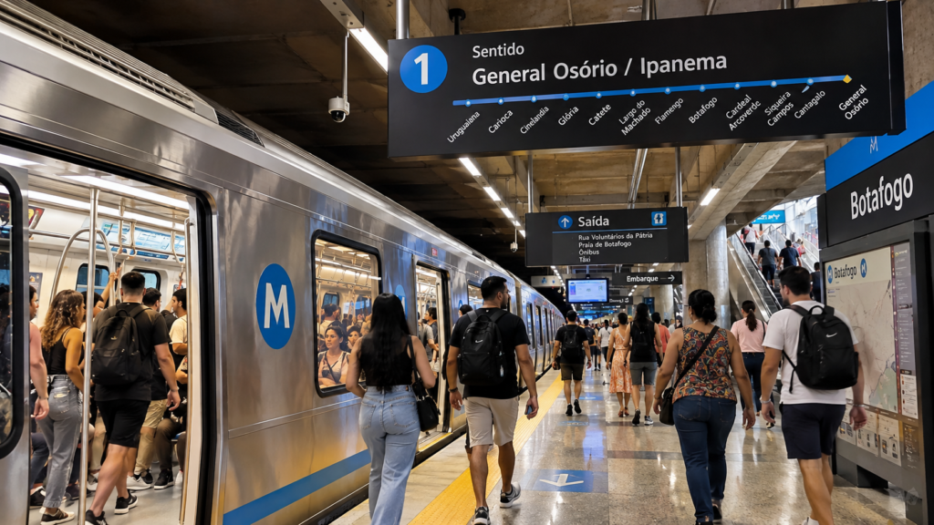 Metrô do Rio de Janeiro na estação Botafogo com passageiros